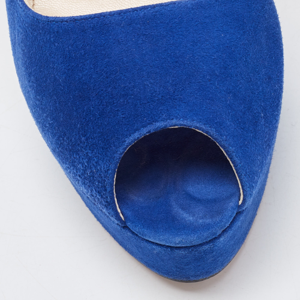 Prada Blue Suede Peep Toe Platform Ankle Strap Sandals Size 39 - Picture 7 of 8